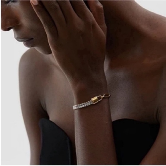 Gold Plated Waterproof Lock Chain Bling Cubic Zirconia Bracelet Sparkly New - Picture 9 of 12